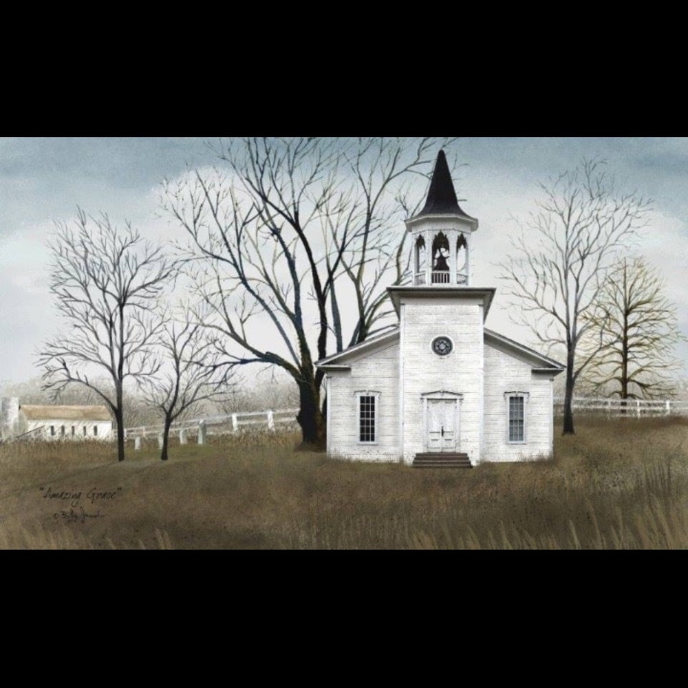 Rustic White Church Landscape Art Print. Billy Jacob